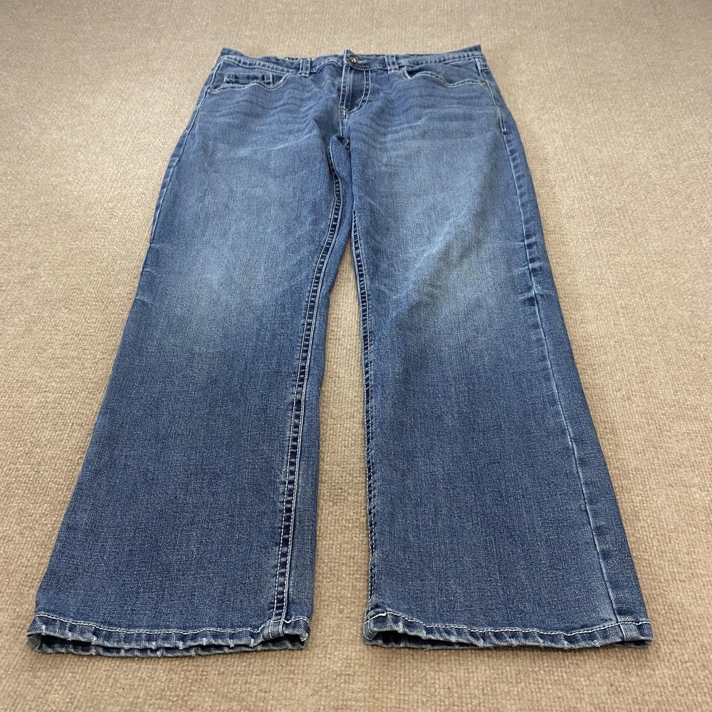 TK Axel Jeans Blue Relaxed Wide Leg Stretch Denim Y2K Mens 36x30 Hemmed Vintage